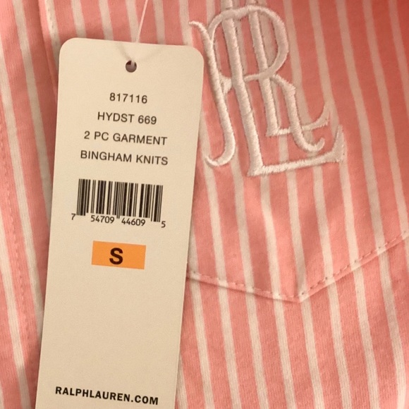 LAUREN Ralph Lauren Cotton Boxer Pajama Set Pink Strip - Picture 5 of 6